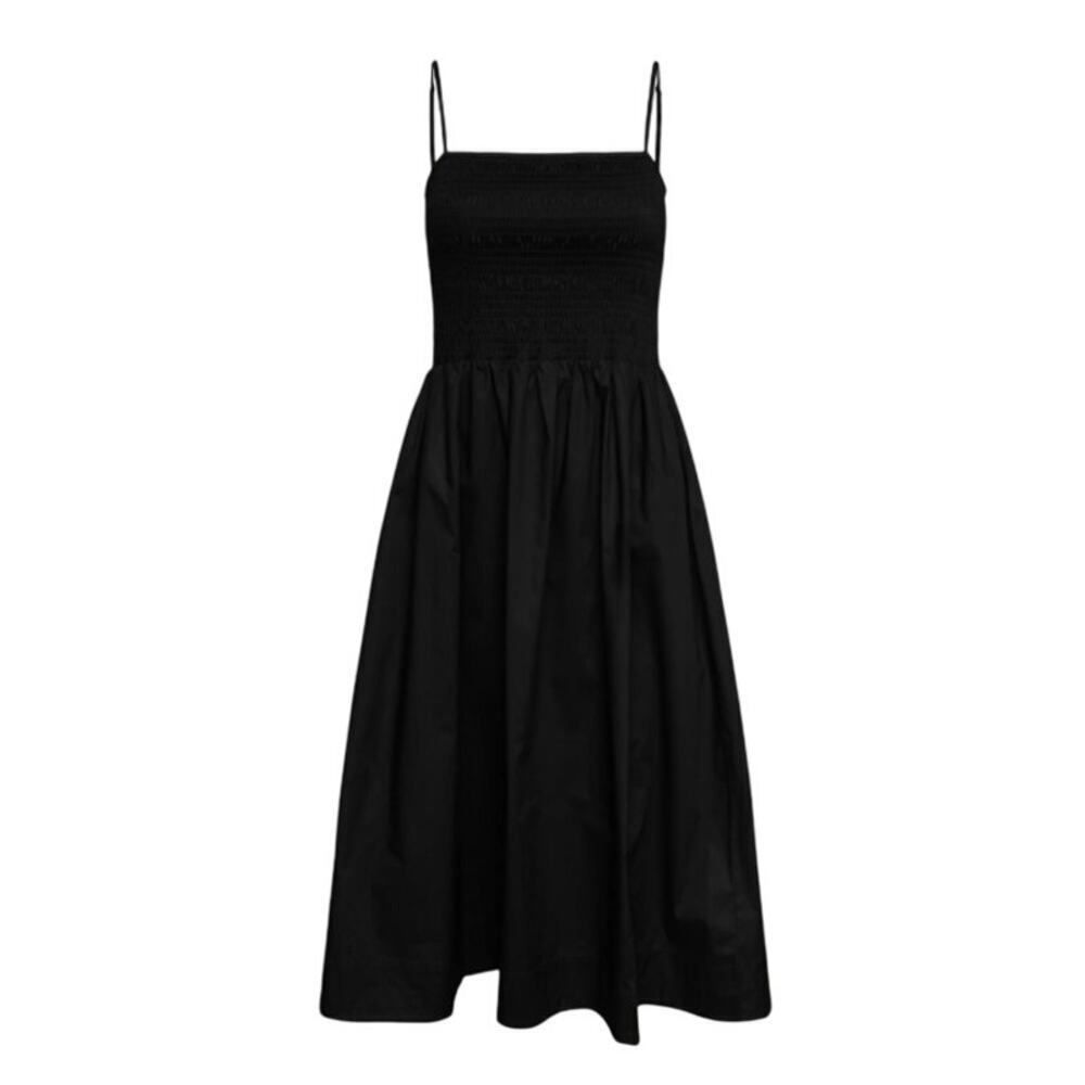 Oak + Fort Black Smocked Poplin Midi Dress Size L